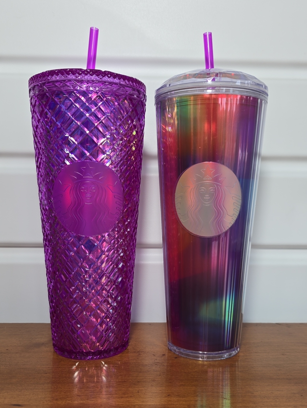 Rainbow Kaleidoscope & Purple Taffy Jeweled 24oz Venti Cold Cup Tumbler